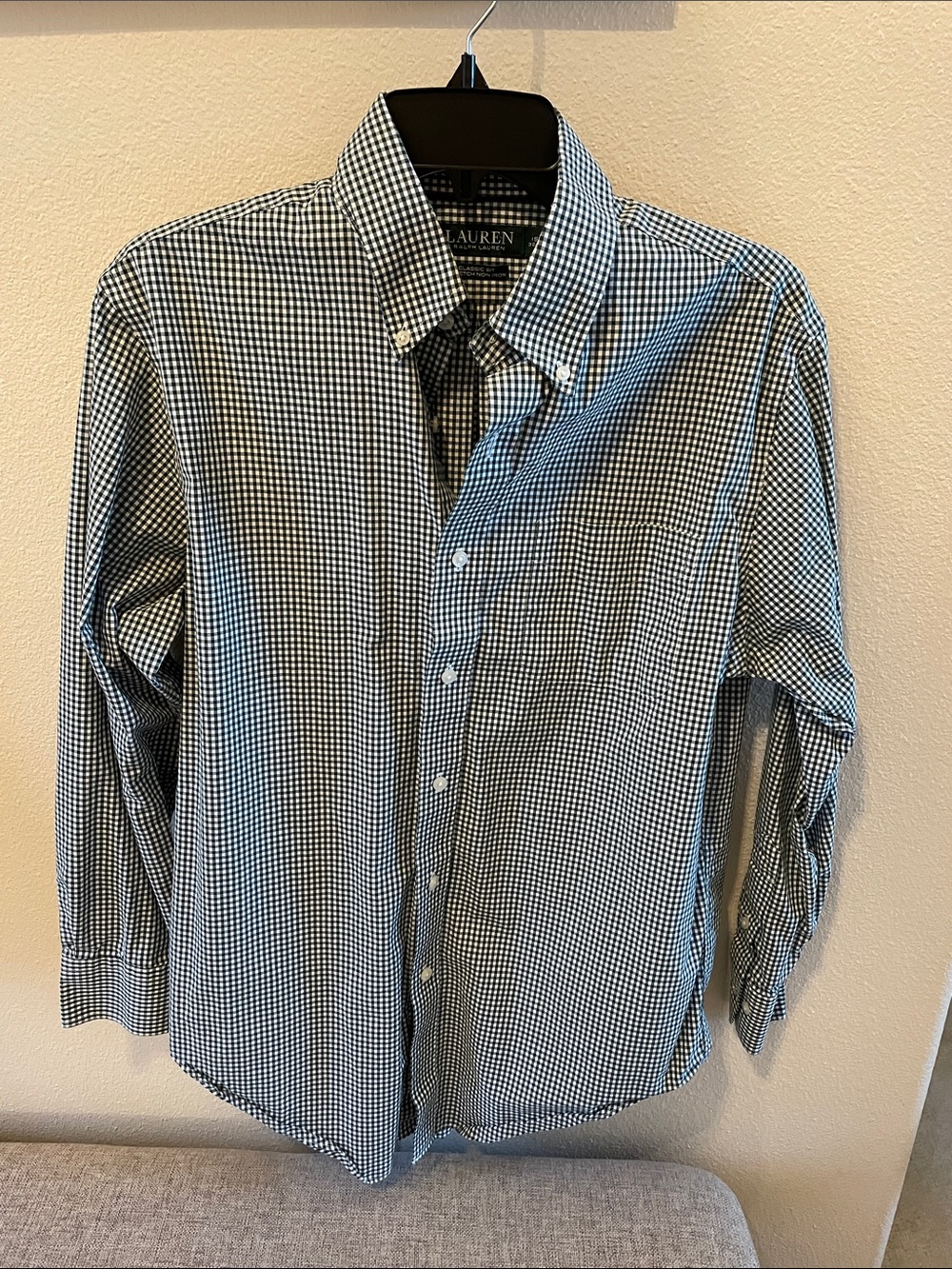 Ralph Lauren Green and White Gingham Button-Down Shirt 15 1/2 32-33